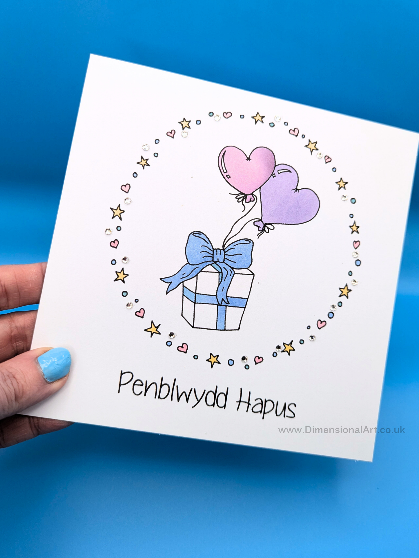 Heart Balloons Penblwydd Hapus (Birthday Card)