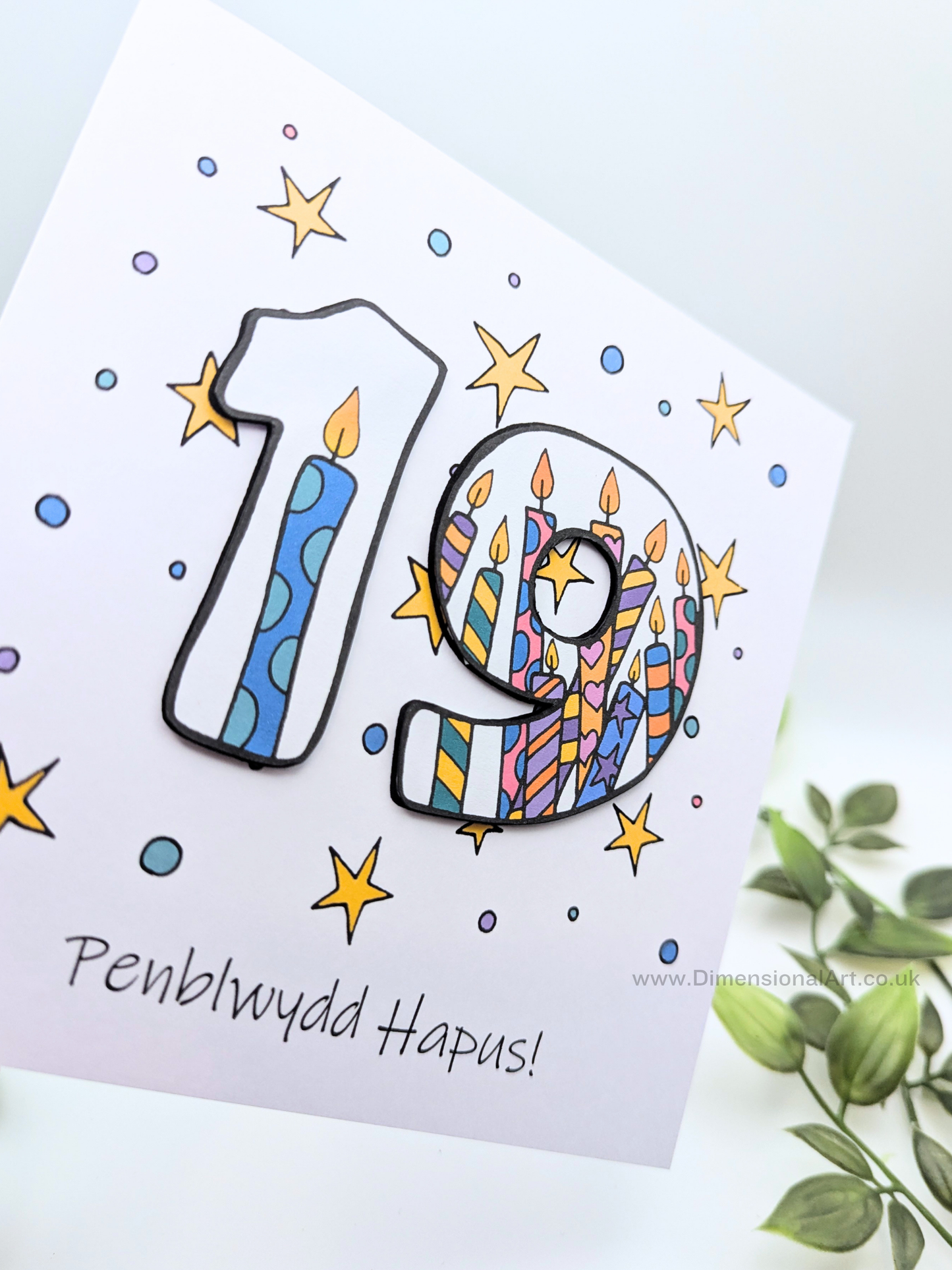 19th Number Candles Penblwydd Hapus (Birthday) Card - Welsh