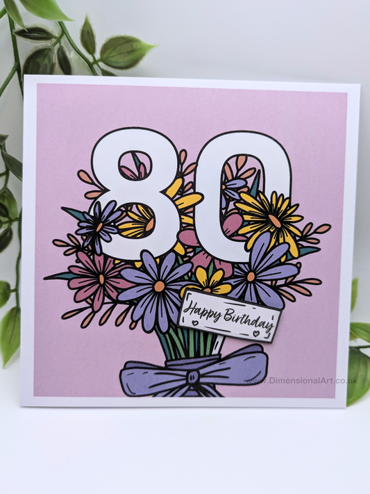 80 Birthday Card - Flowers