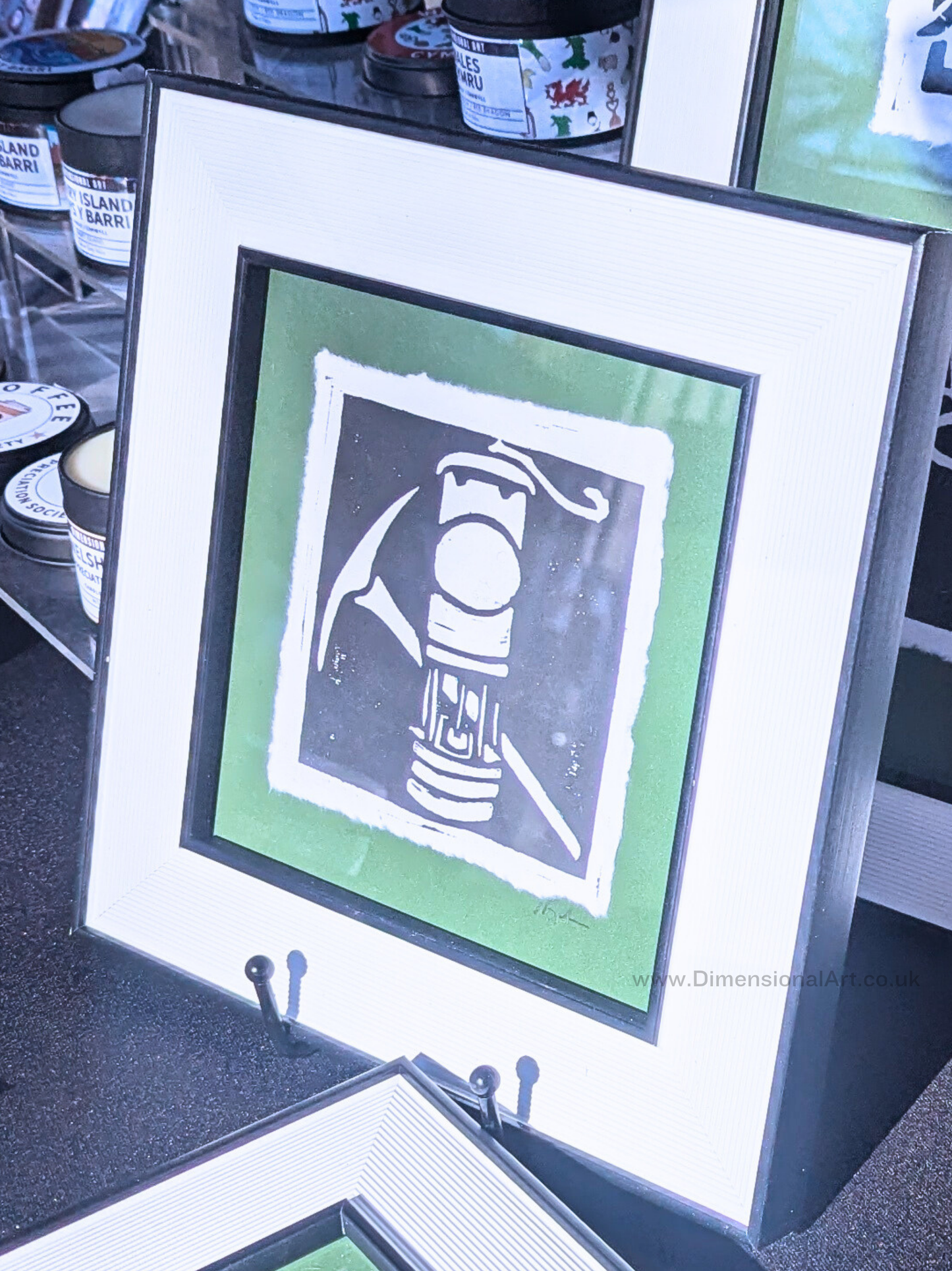 "Davy lamp" Linocut Print on Handmade Paper - FRAMED - Wales