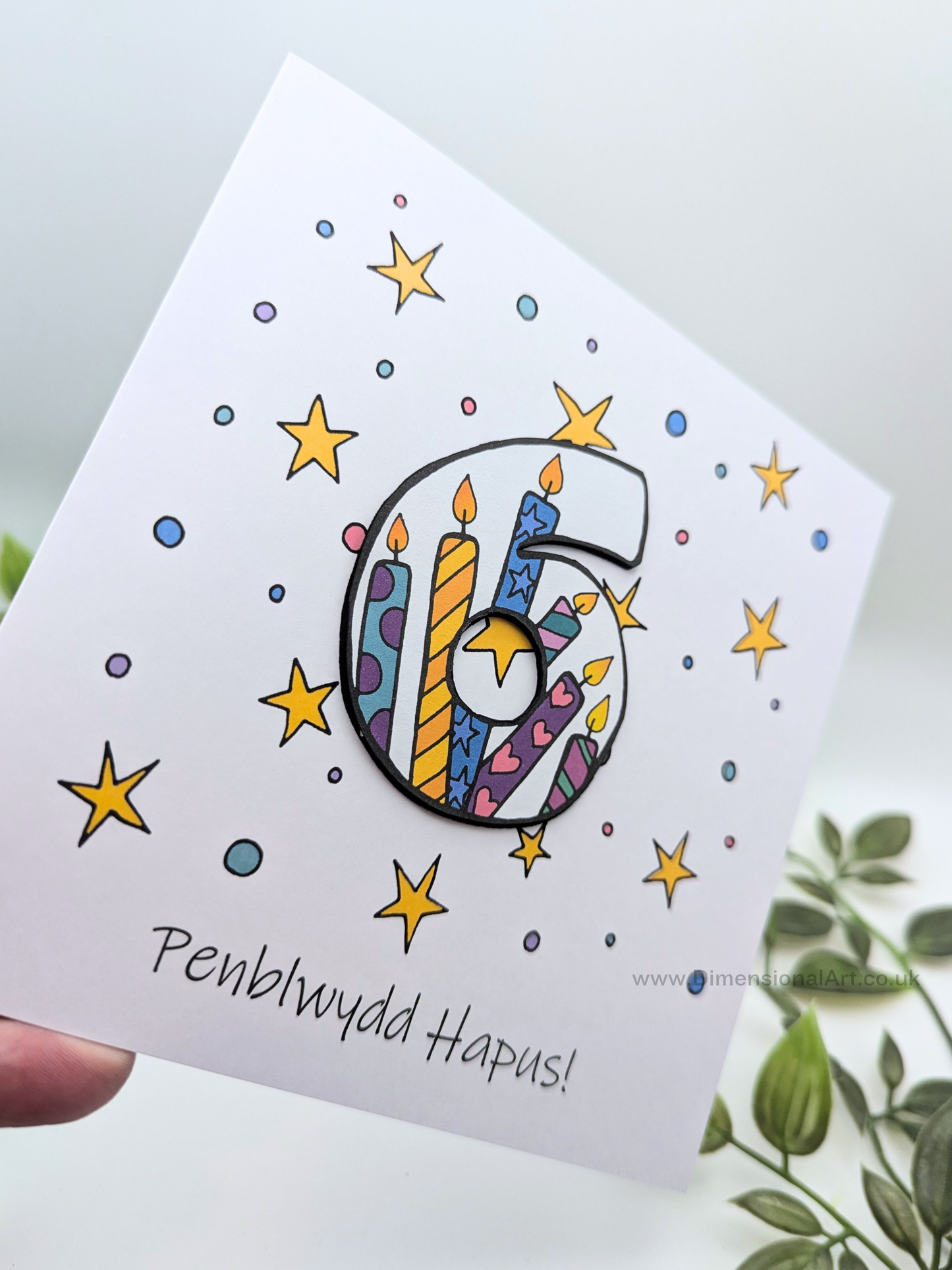 6th Number Candles  Penblwydd Hapus (Birthday) Card - Welsh
