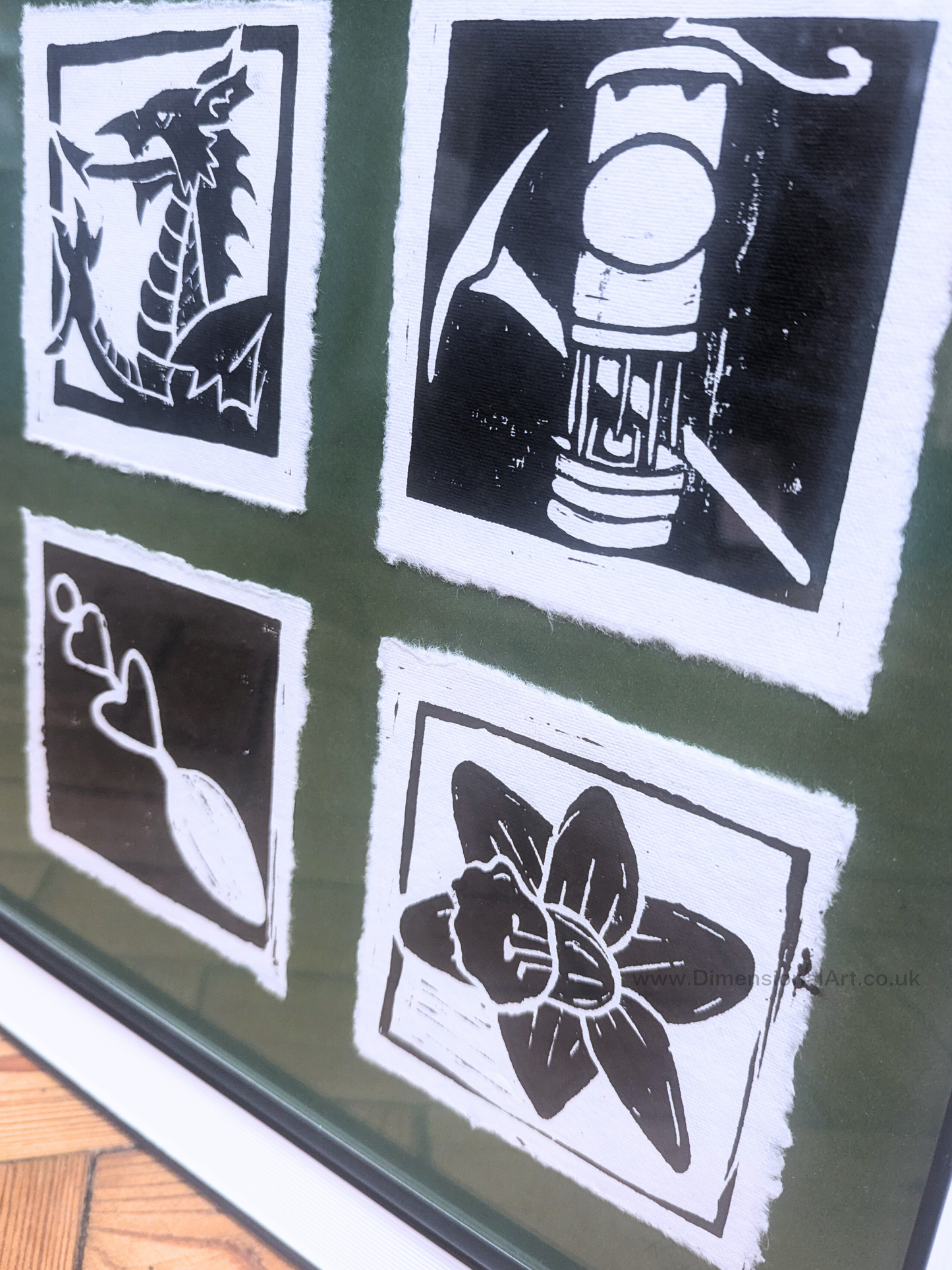 "Cymru" Linocut Print on Handmade Paper - FRAMED - Wales