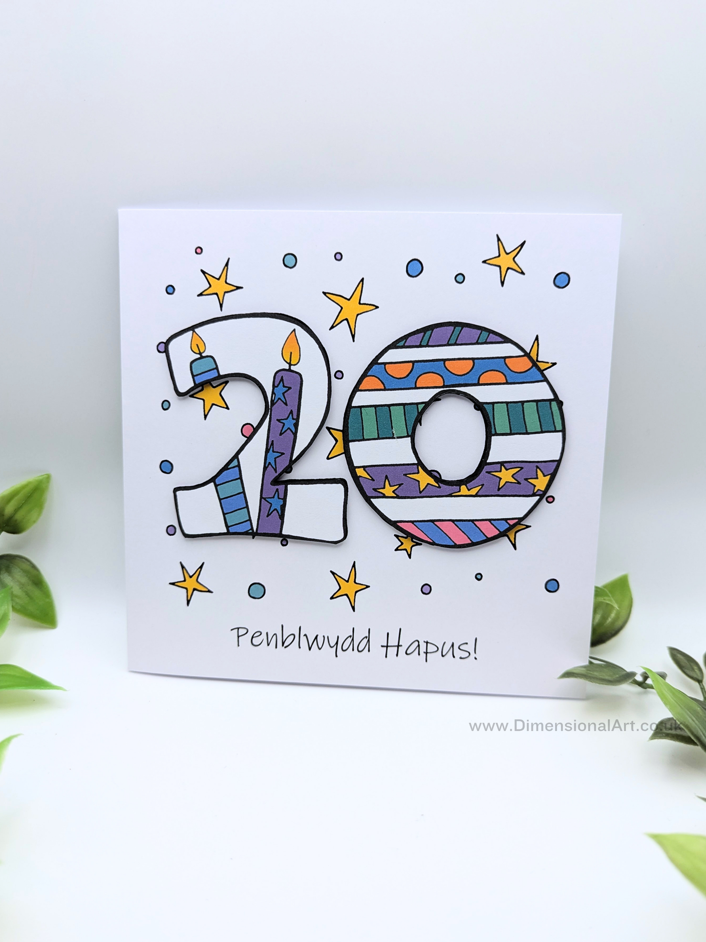 20th Number Candles Penblwydd Hapus (Birthday) Card - Welsh