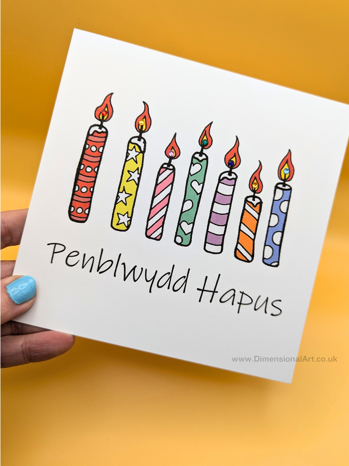Rainbow Candles Penblwydd (Birthday Card)