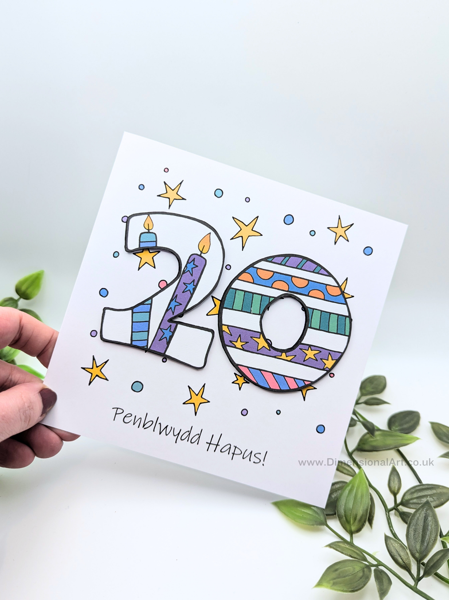 20th Number Candles Penblwydd Hapus (Birthday) Card - Welsh