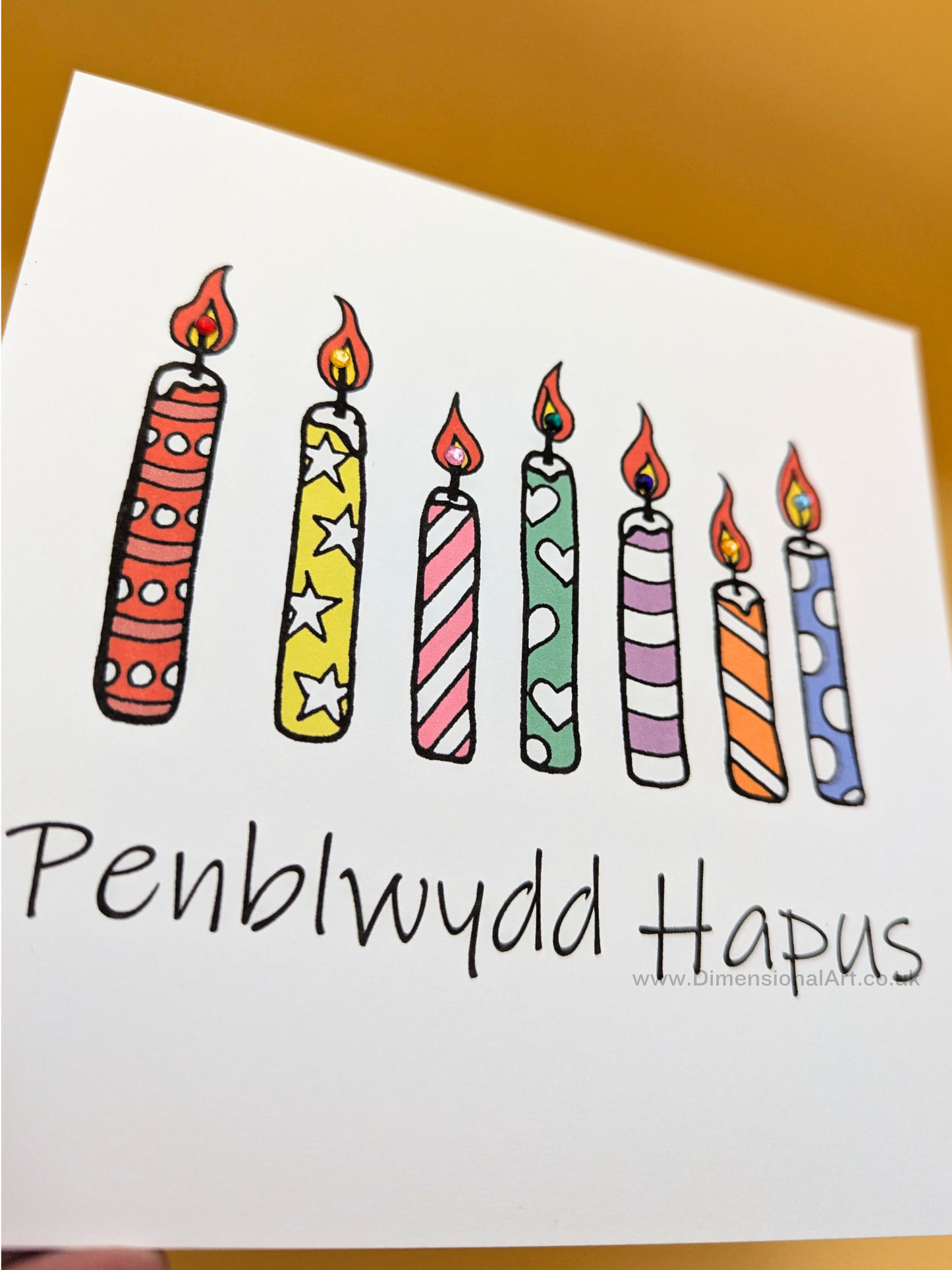 Rainbow Candles Penblwydd (Birthday Card)