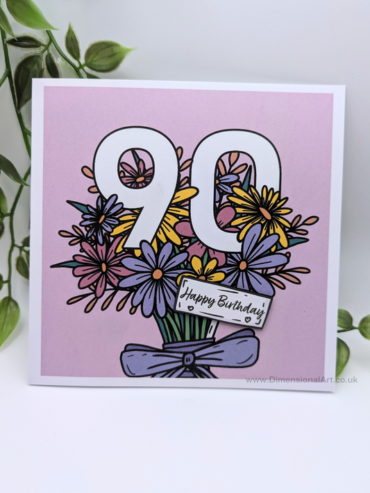 90 Birthday Card - Flowers