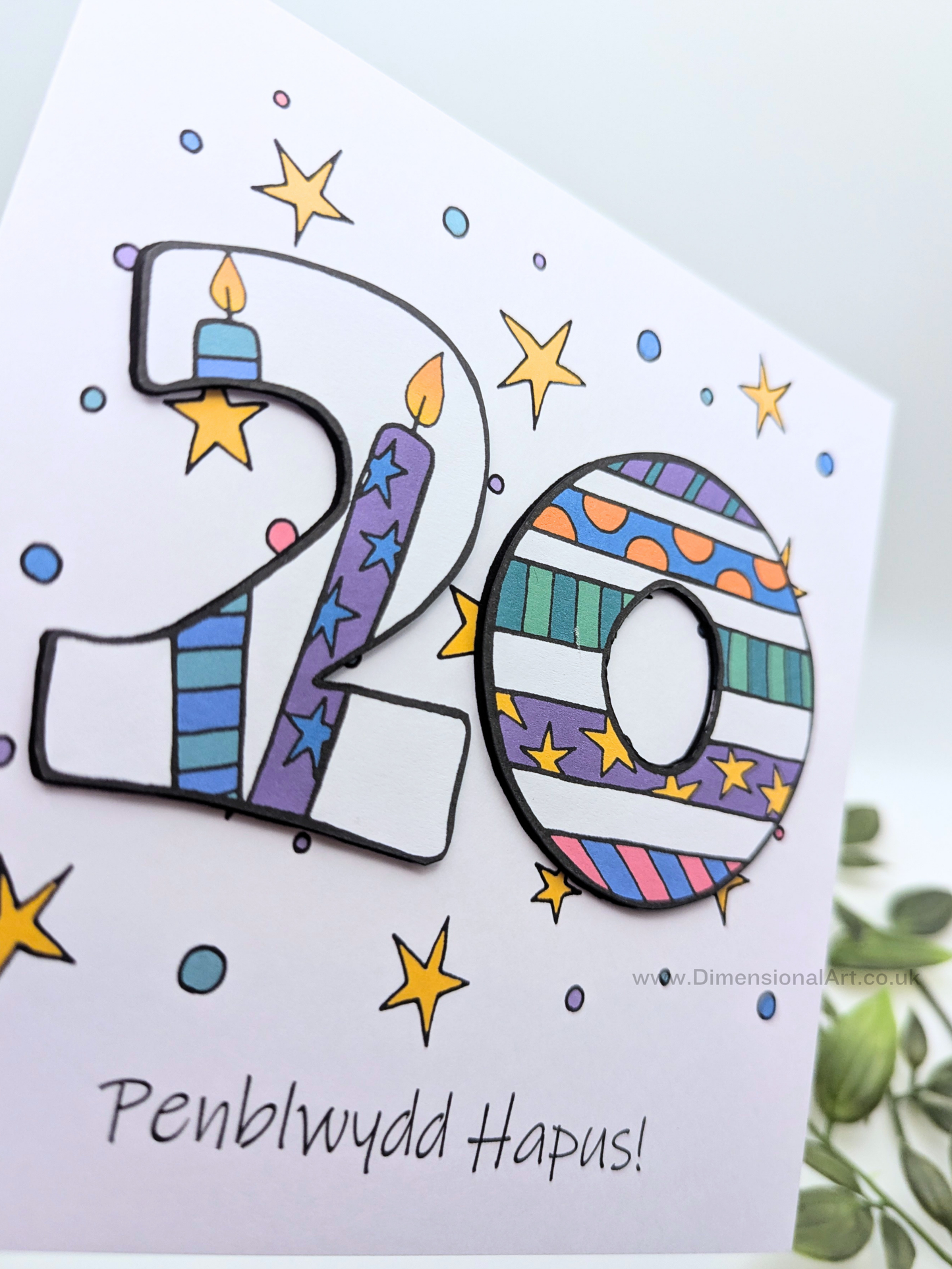 20th Number Candles Penblwydd Hapus (Birthday) Card - Welsh