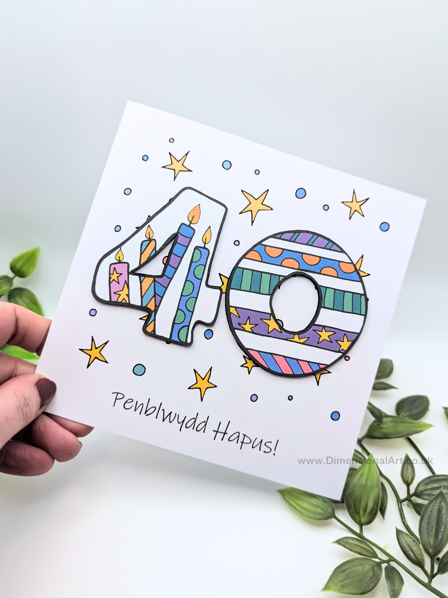 40th Number Candles Penblwydd Hapus (Birthday) Card - Welsh