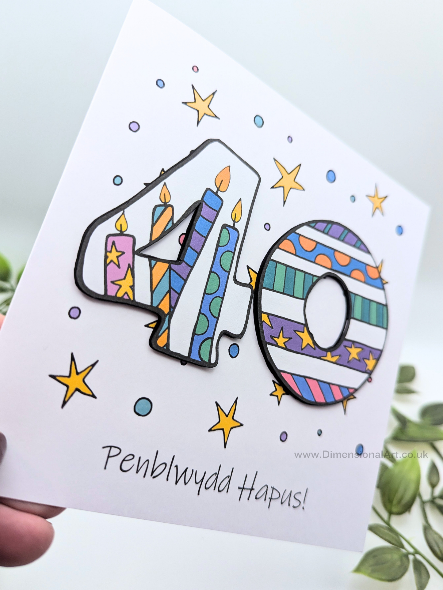 40th Number Candles Penblwydd Hapus (Birthday) Card - Welsh