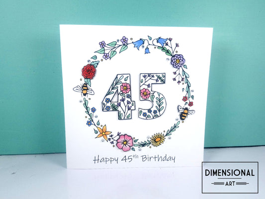 45th Flowers and Bees Birthday Card