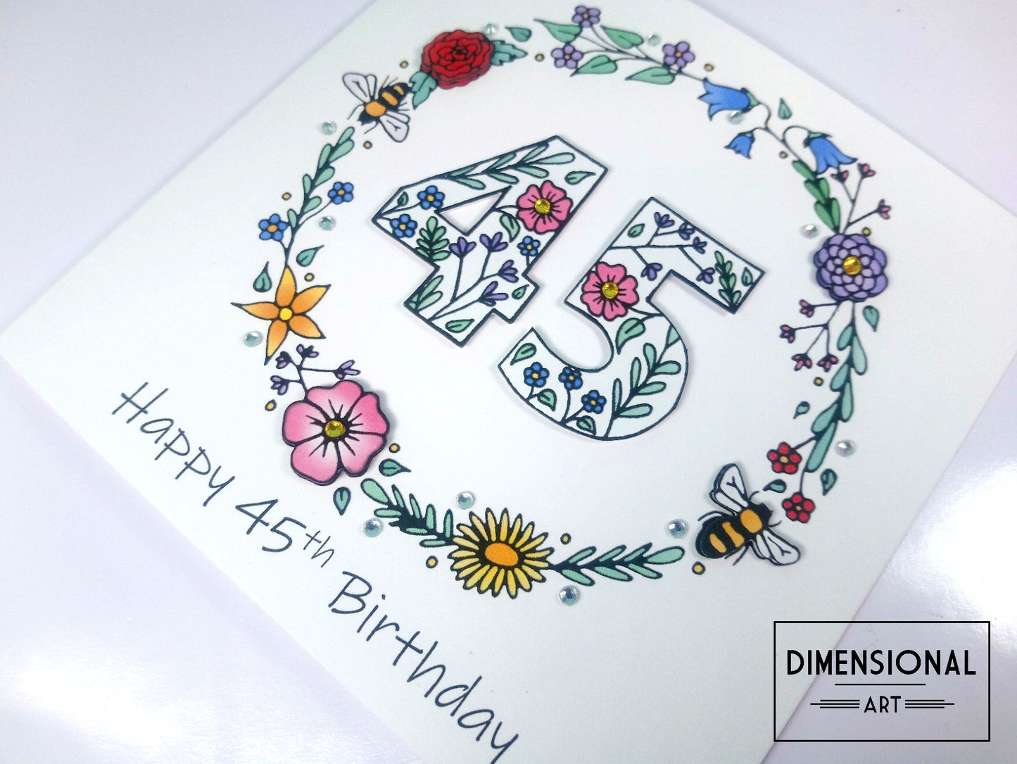 45th Flowers and Bees Birthday Card
