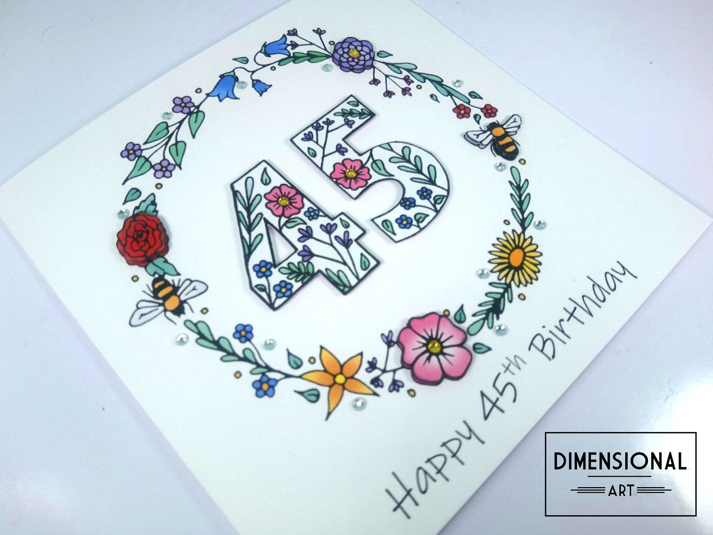 45th Flowers and Bees Birthday Card