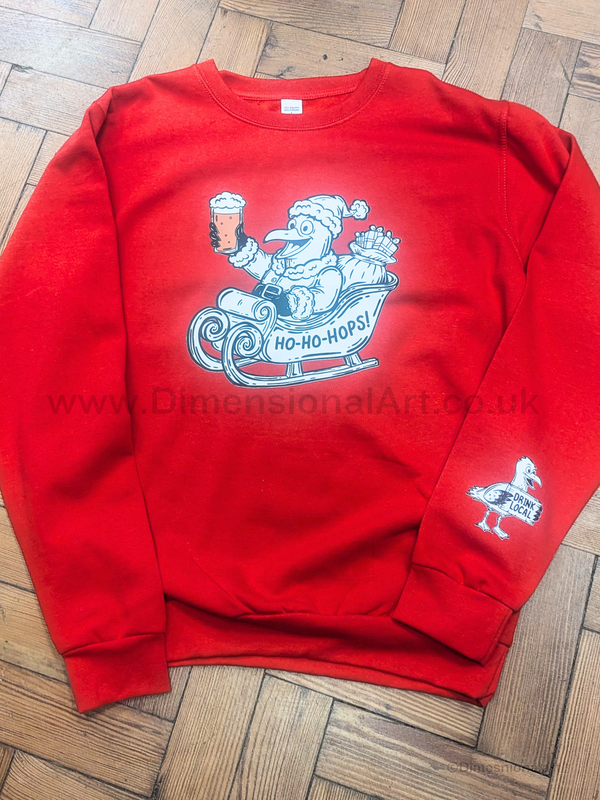 HoHoHops Seagull Christmas Jumper - crew neck sweatshirt  - RED