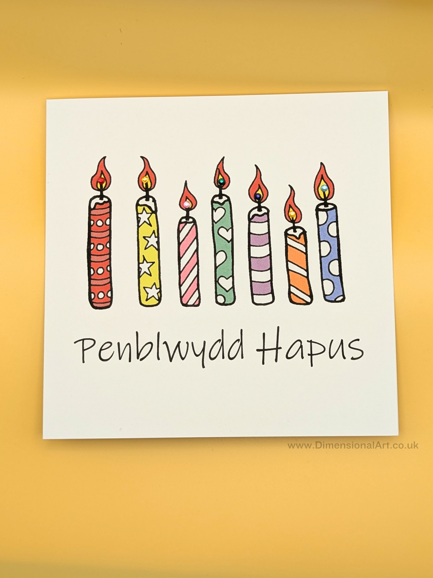 Rainbow Candles Penblwydd (Birthday Card)