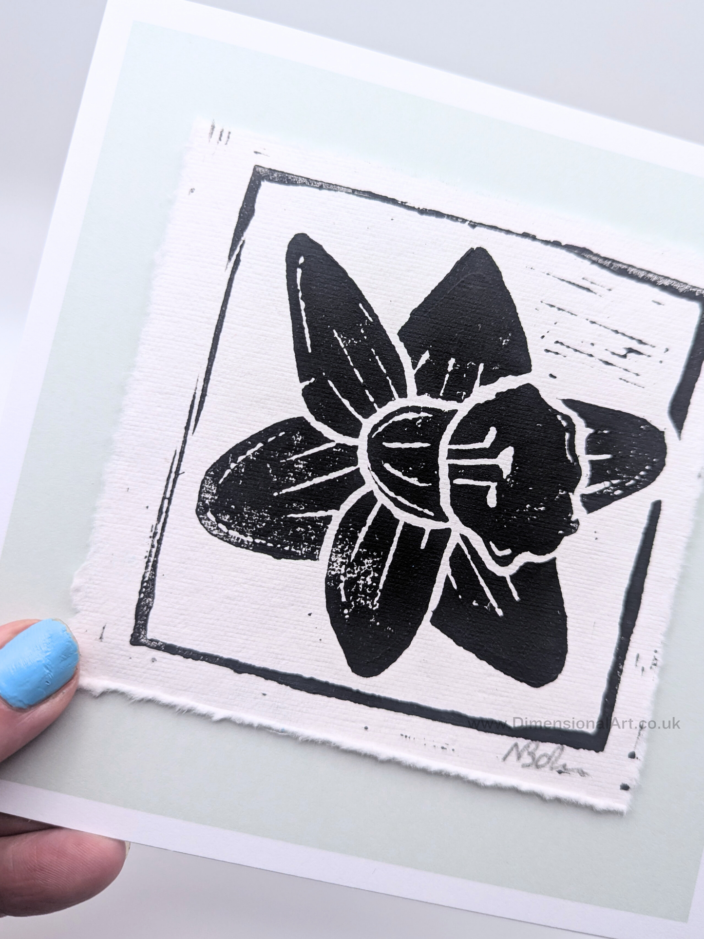 Daffodil - Hand Printed Linocut Cards - Greetings Cards - light green
