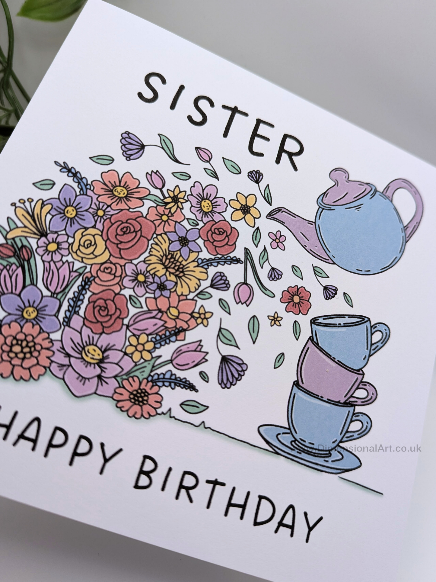 SISTER Teapot Flowers Birthday Card