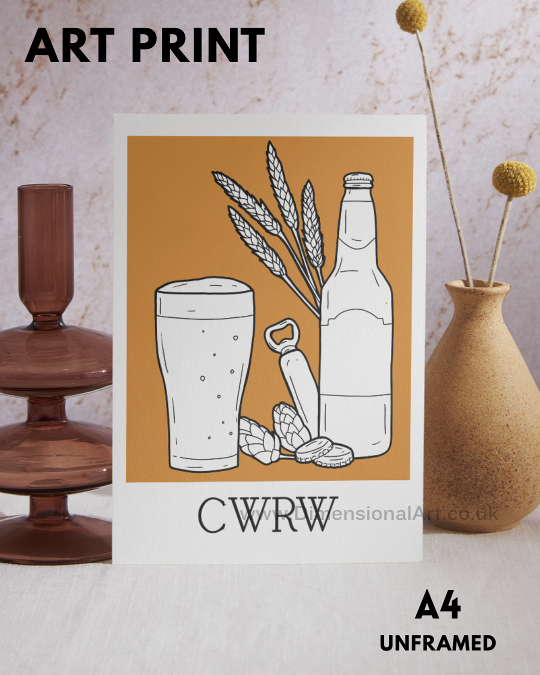 Cwrw A4 Welsh Art Print - Beer