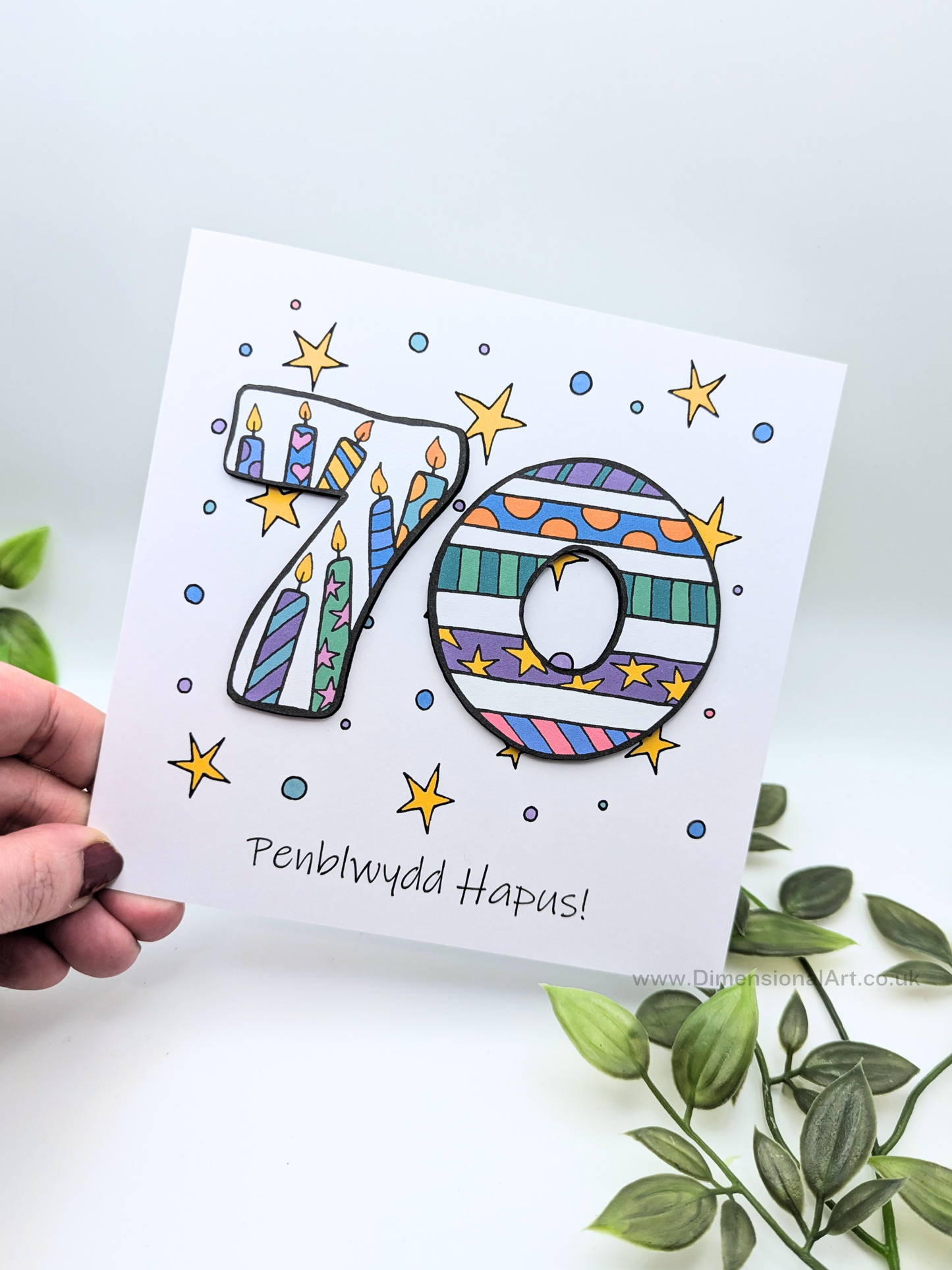 70th Number Candles Penblwydd Hapus (Birthday) Card - Welsh