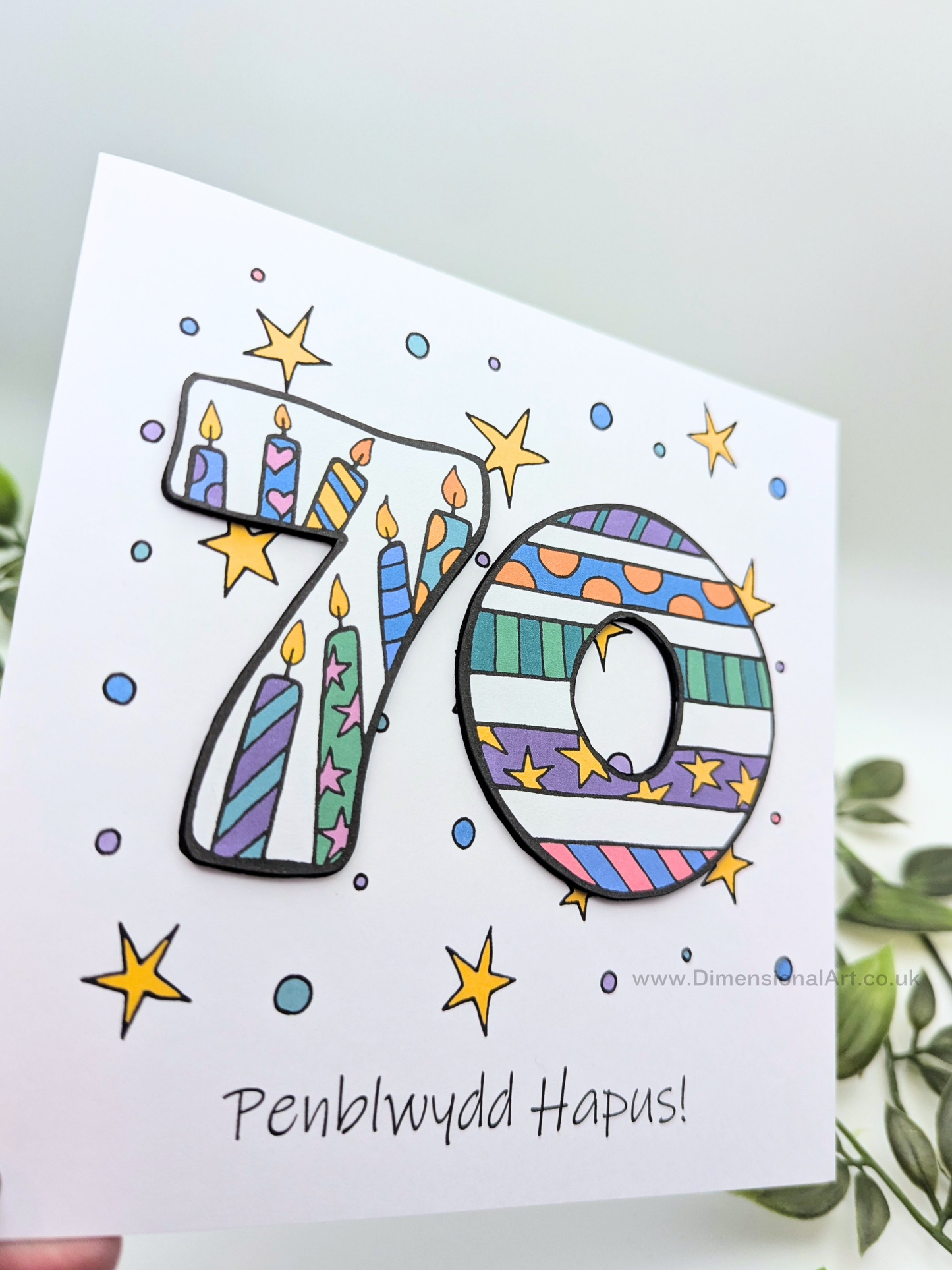 70th Number Candles Penblwydd Hapus (Birthday) Card - Welsh