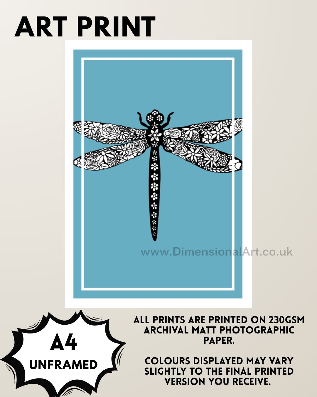 Dragonfly A4 Print - blue