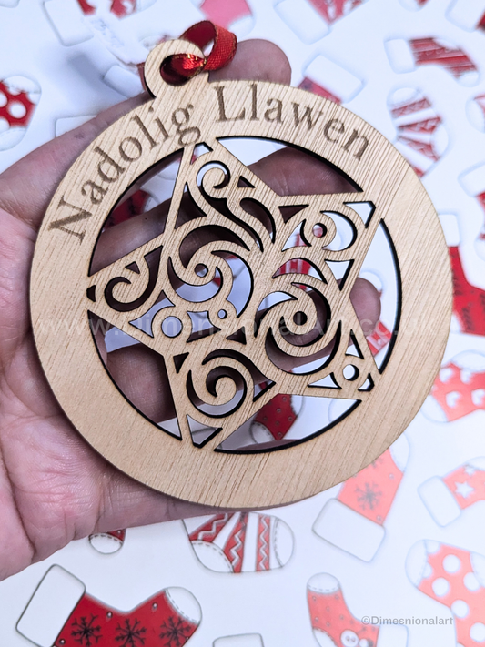 Nadolig Llawen - STAR - Wood decoration
