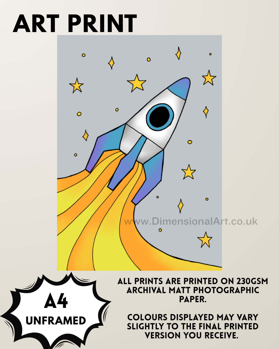 Dream Big  - Rocket -  A4 Prints