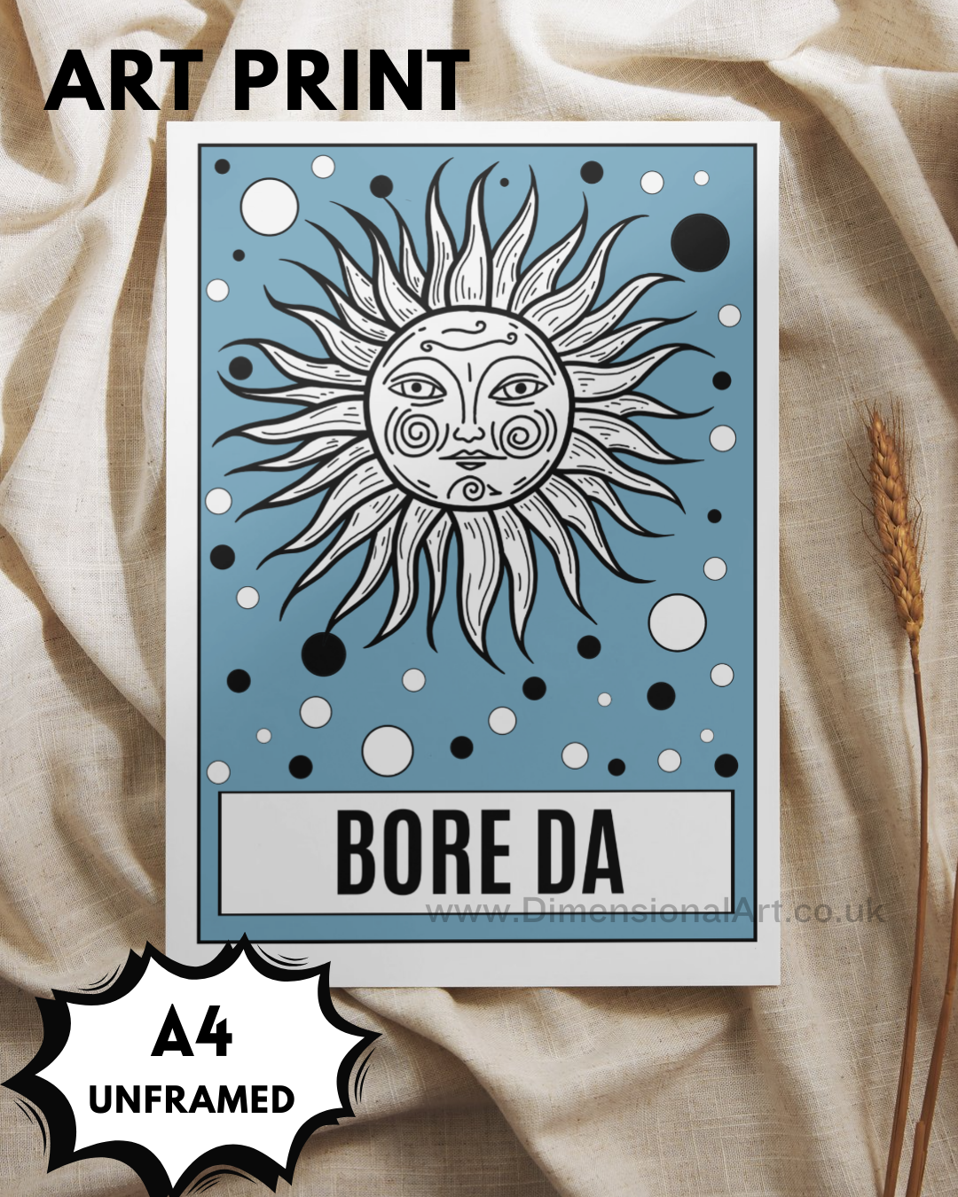 Bora Da (Good Morning) A4 Print- Blue - Welsh