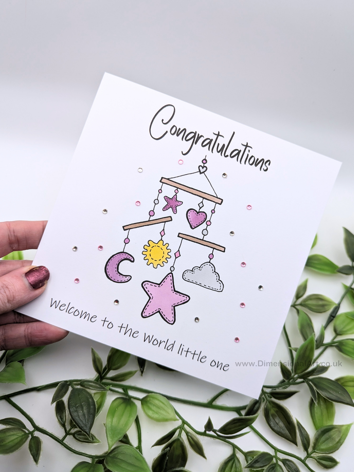 Mobile - PINK - Congratulate welcome to the world little one - New Baby Card