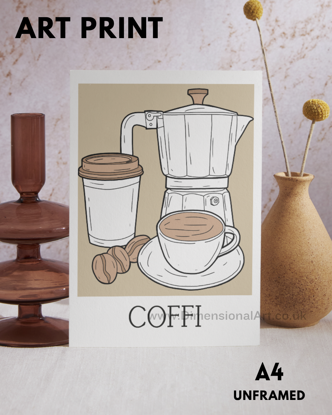 Coffi A4 Welsh Art Print - Coffee