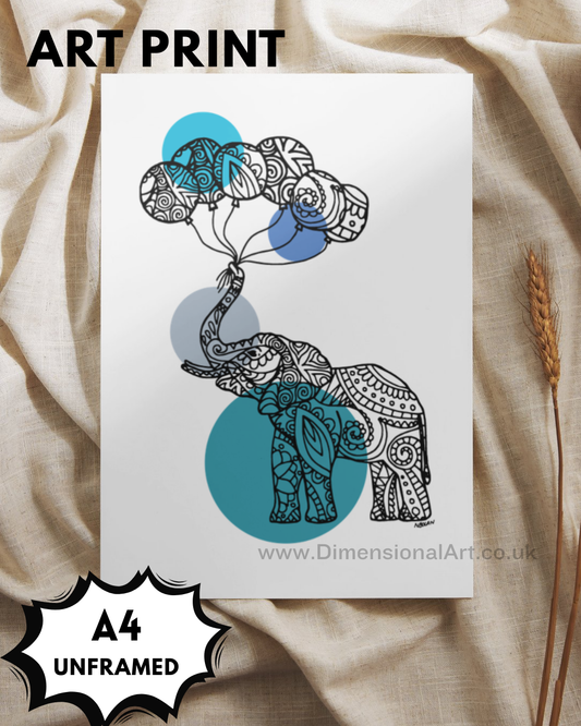 Elephant - blue A4 Print