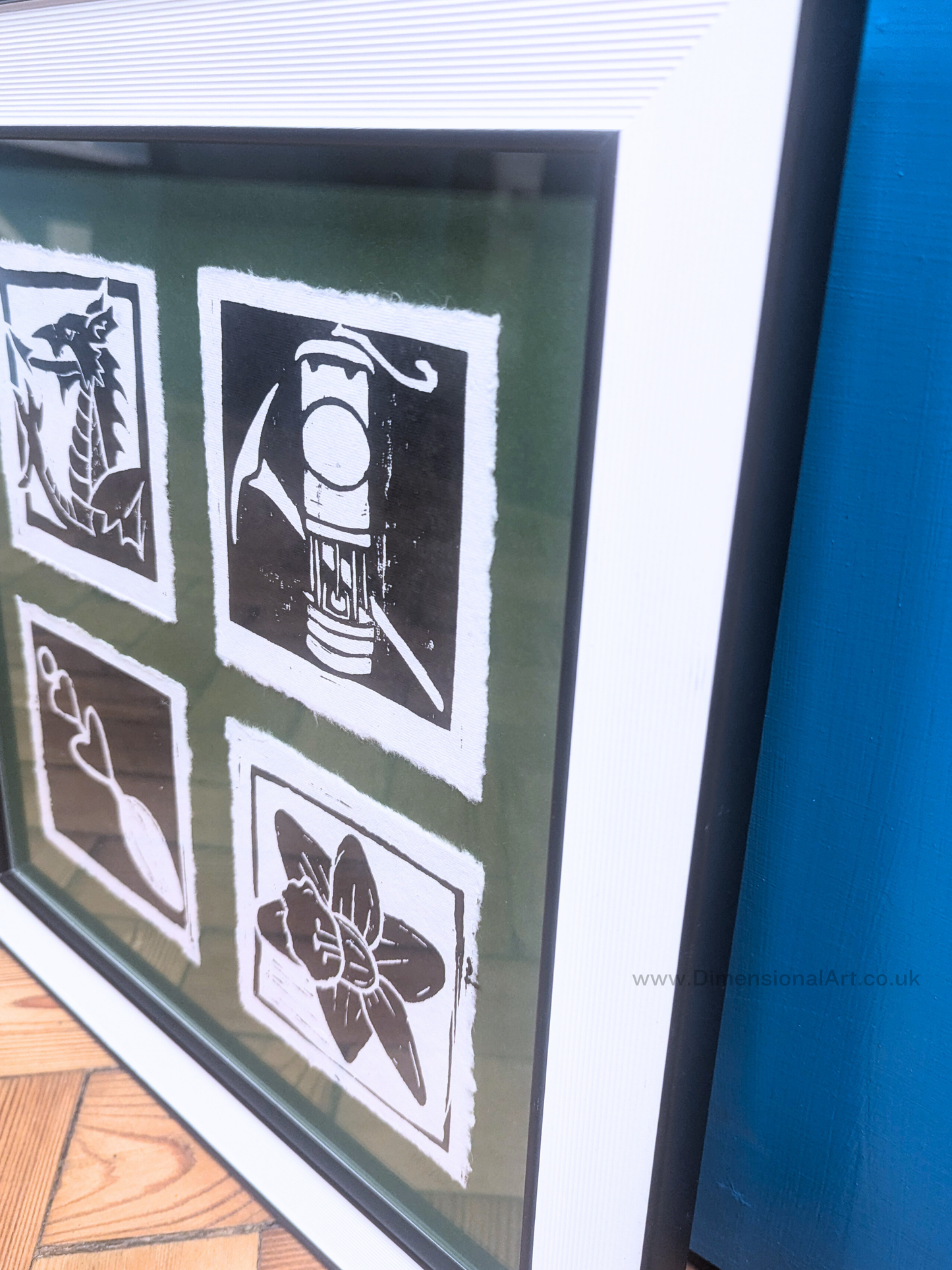 "Cymru" Linocut Print on Handmade Paper - FRAMED - Wales