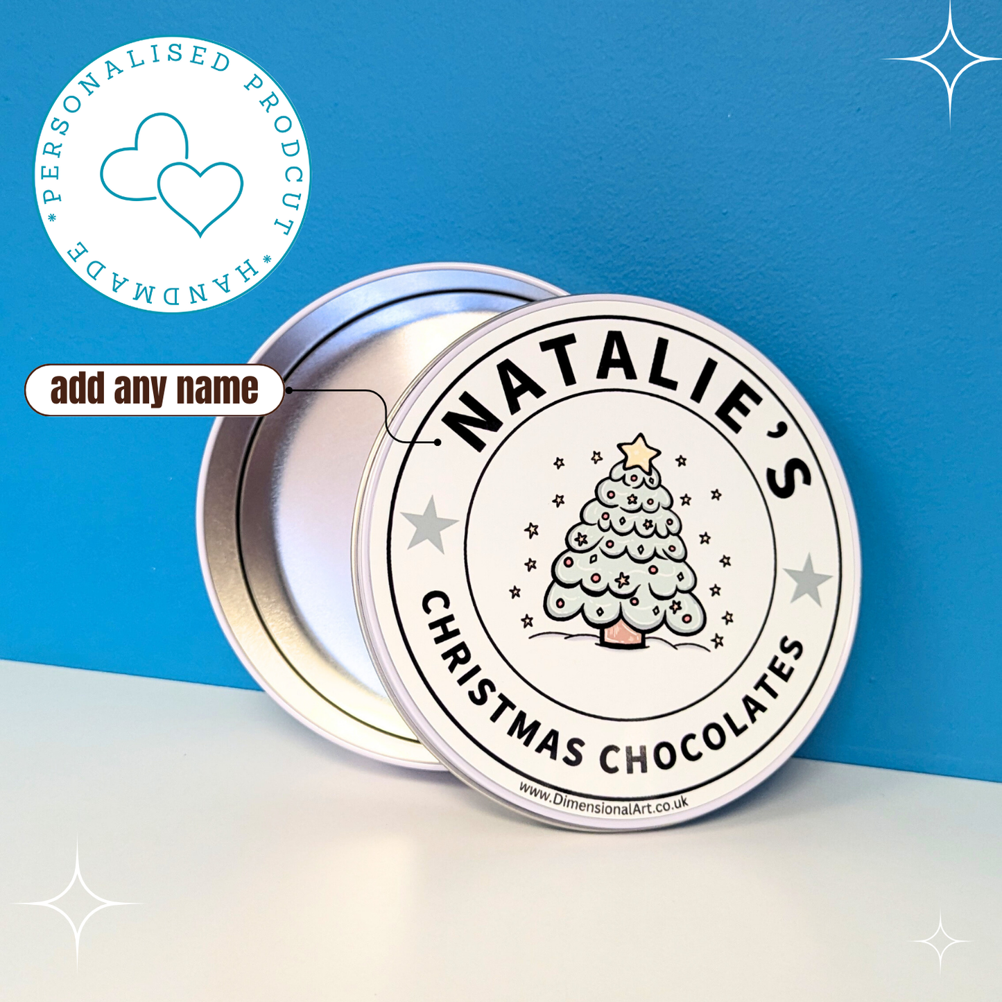 Personalised Christmas chocolates Tin