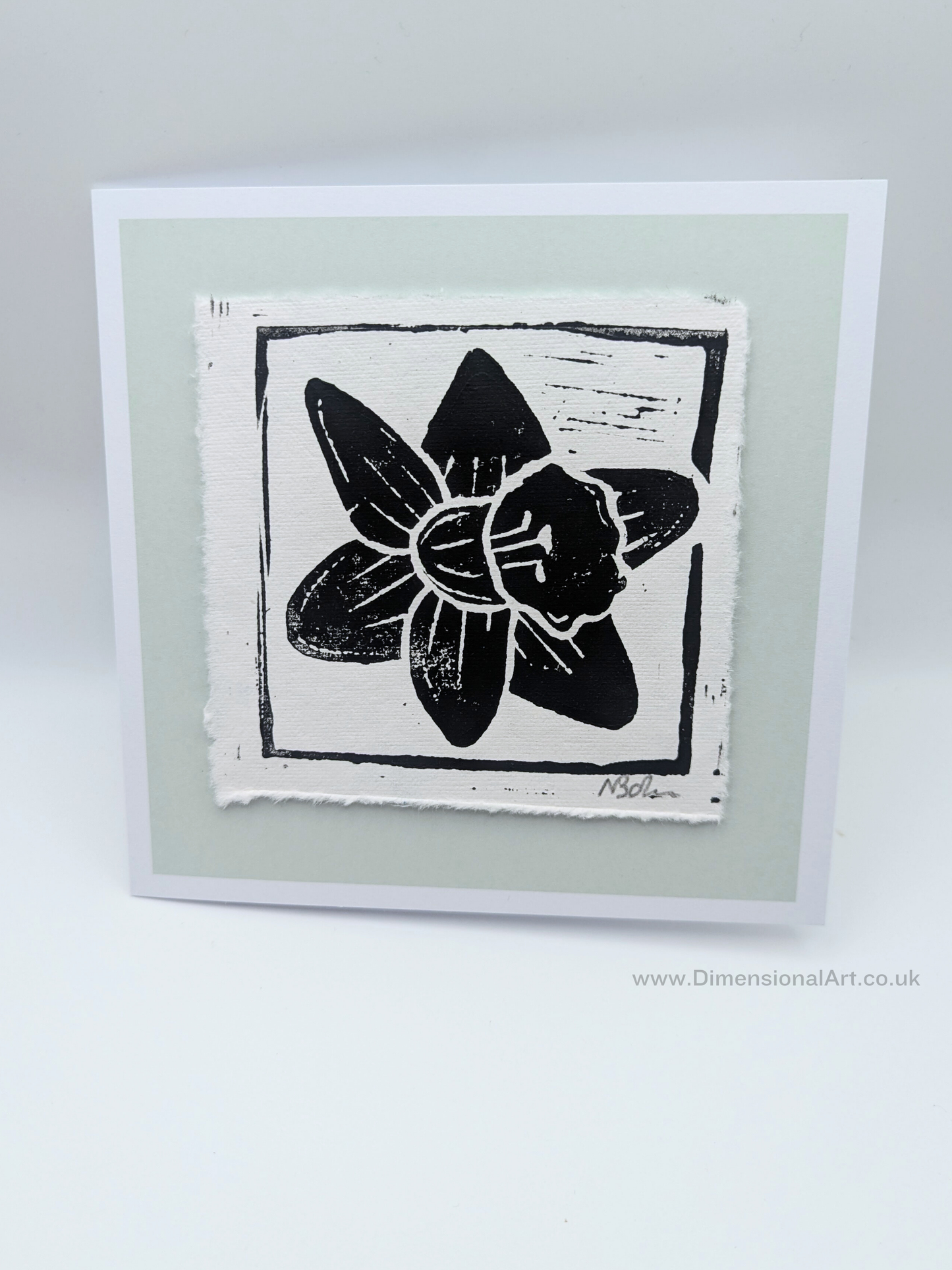 Daffodil - Hand Printed Linocut Cards - Greetings Cards - light green