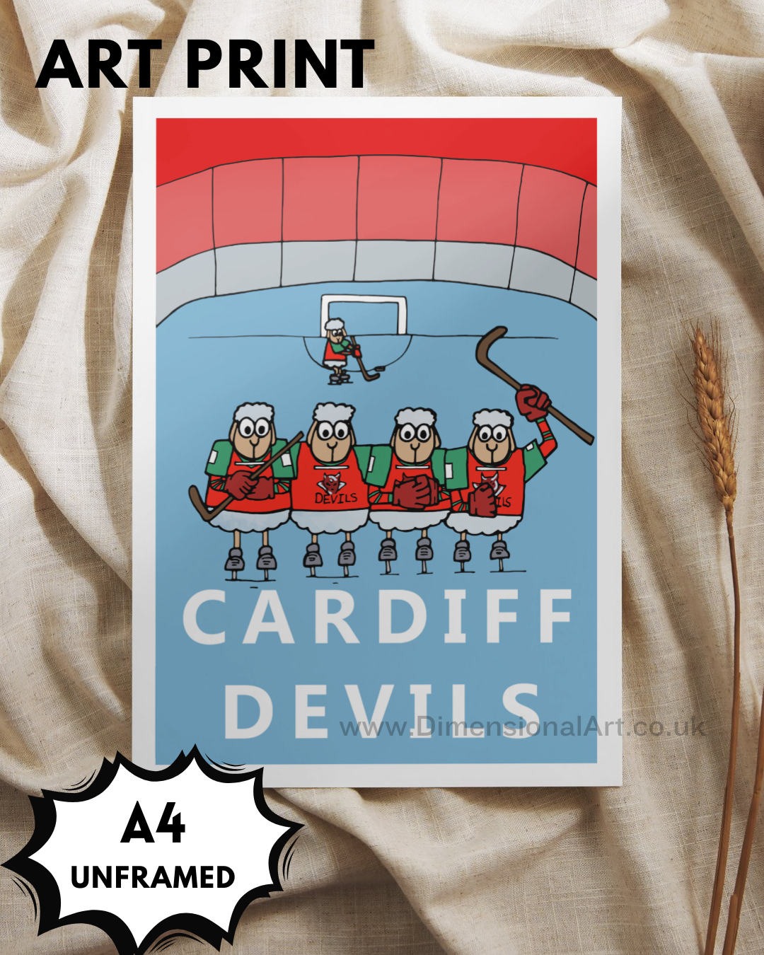 Cardiff Devils Ice hockey Sheep A4 Print