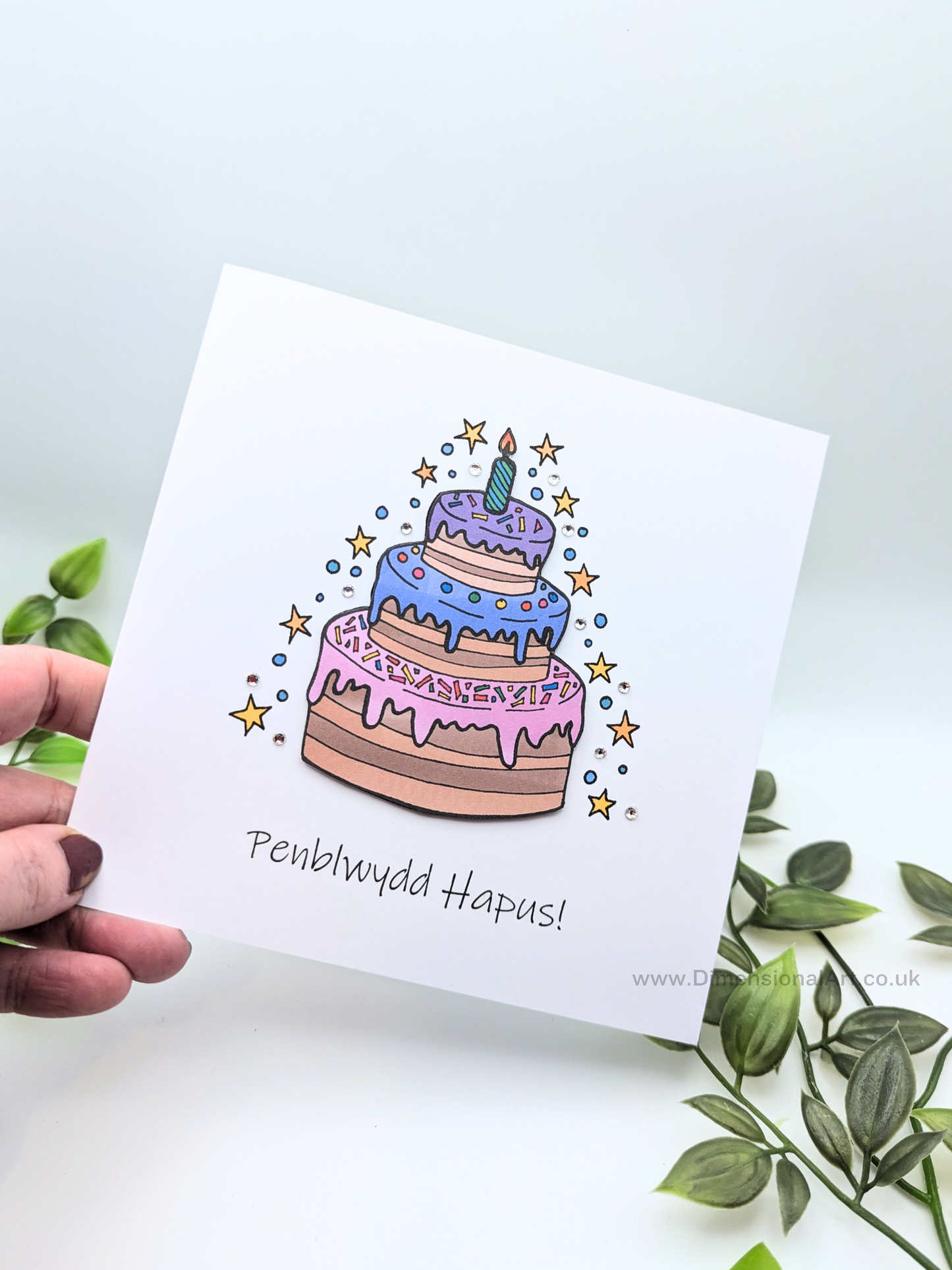 Birthday cake Penblwydd Hapus (Birthday Card) - Welsh