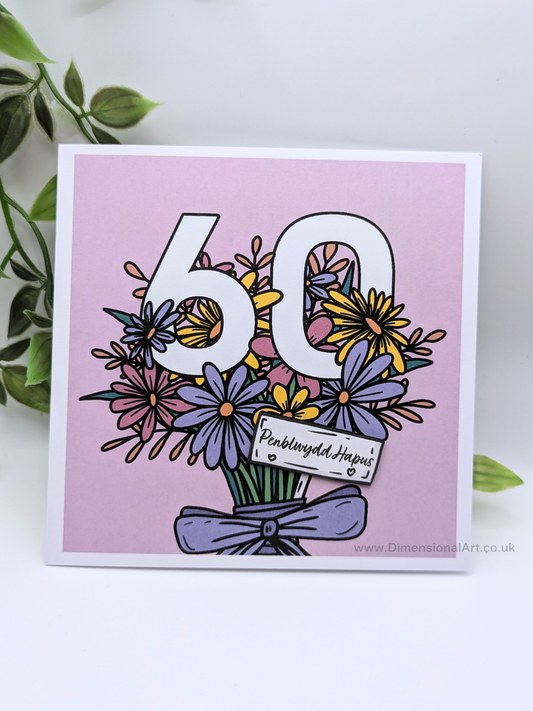 60 Flowers Penblwydd Hapus (Birthday Card)