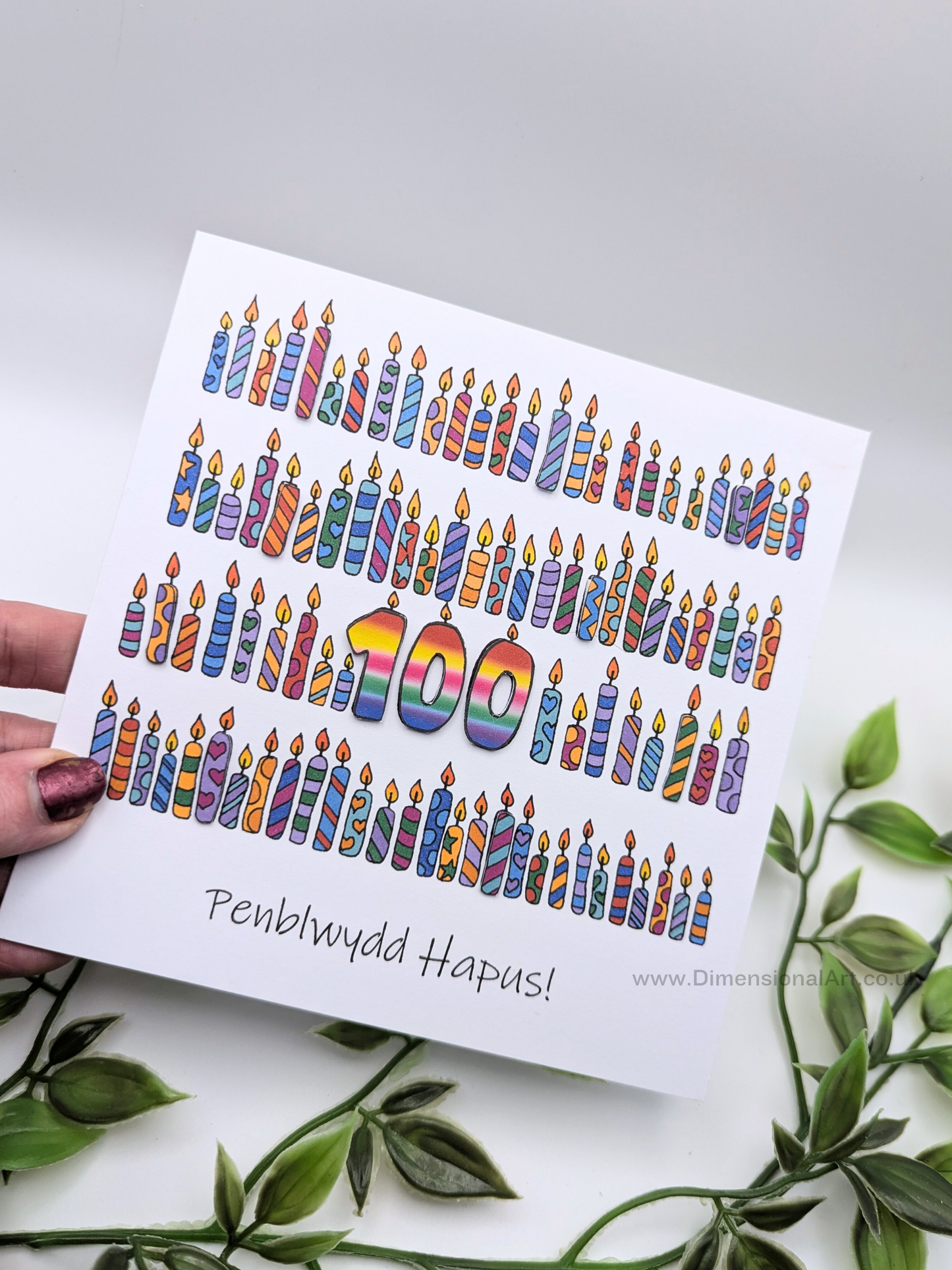 100 Candles Penblwydd Hapus (Birthday Card) 100th