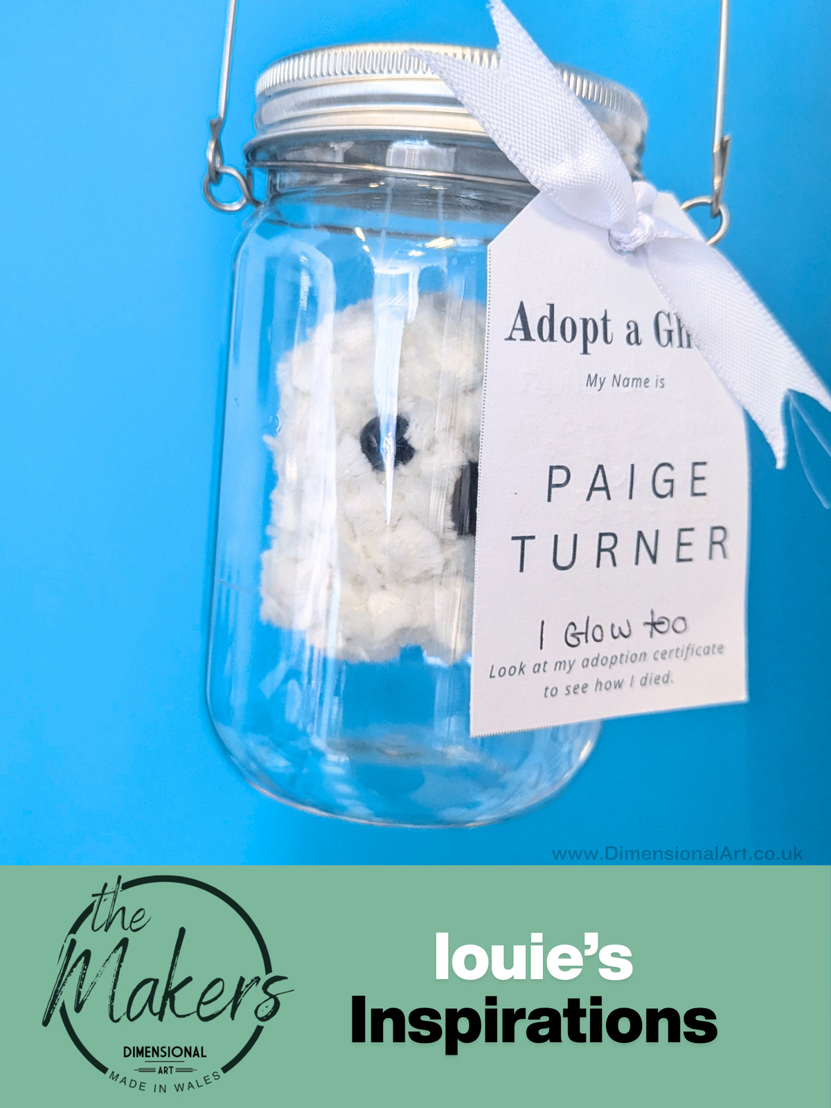 Adopt a Ghost  - PAIGE TURNER - crocheted - Glow in the dark  - handmade