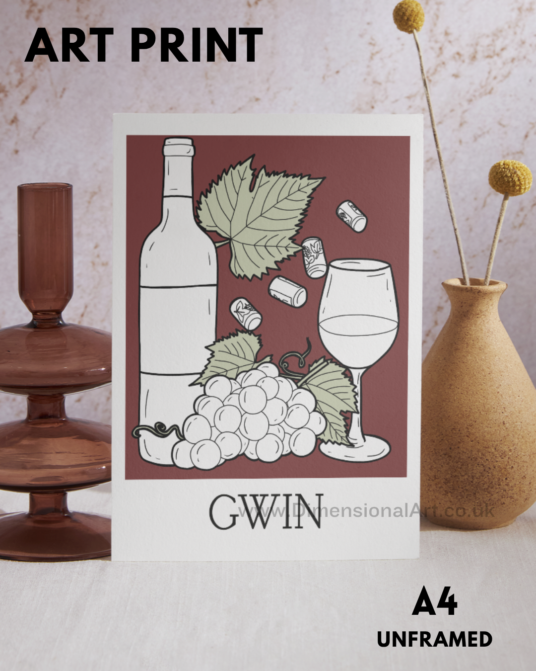 Gwin A4 Welsh Art Print - Wine