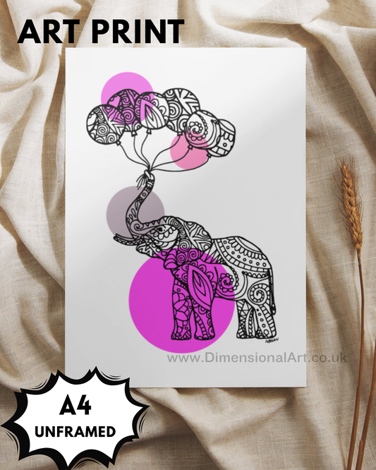 Elephant - pink A4 Print
