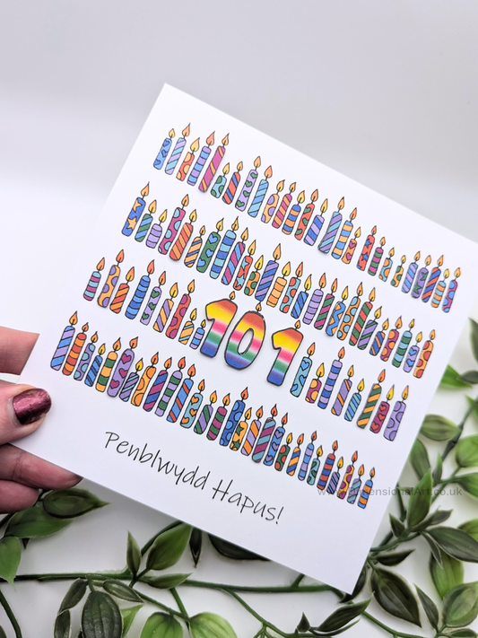 101 Candles Penblwydd Hapus (Birthday Card) 101st