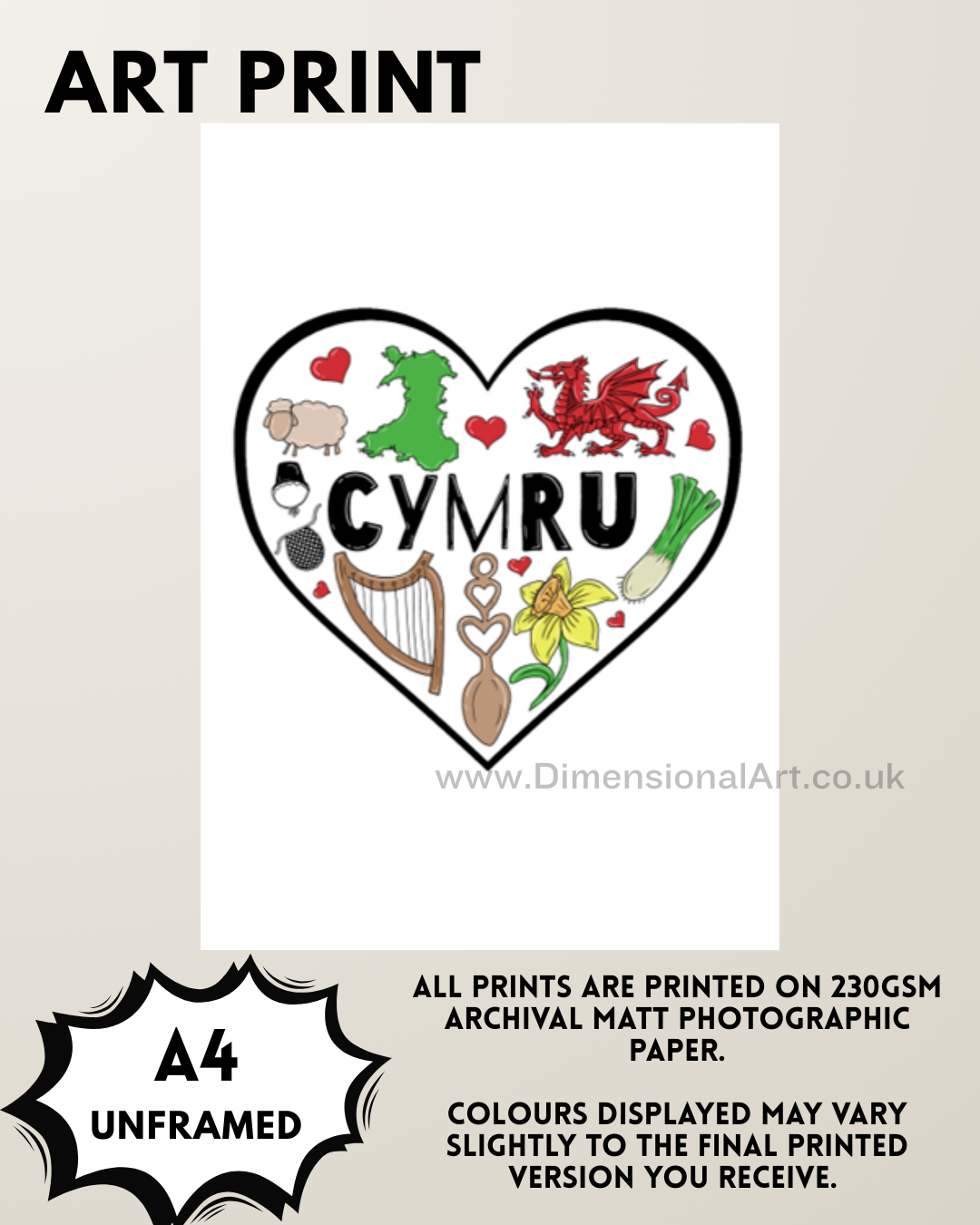 Cymru - Welsh Heart A4 Print