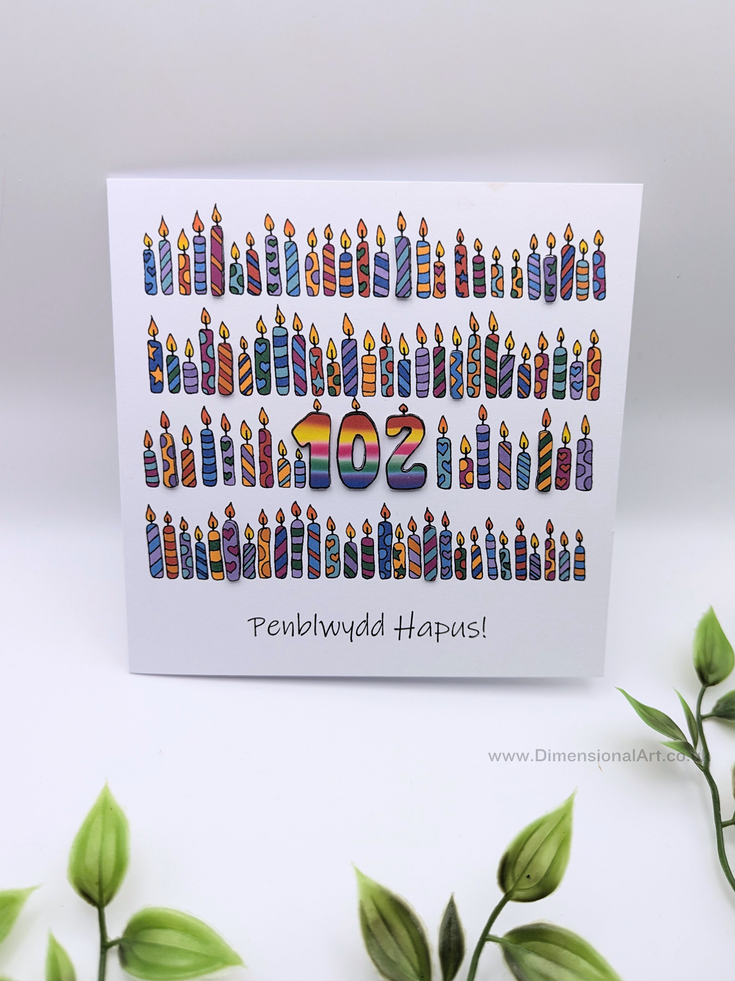 102 Candles Penblwydd Hapus (Birthday Card) 102nd