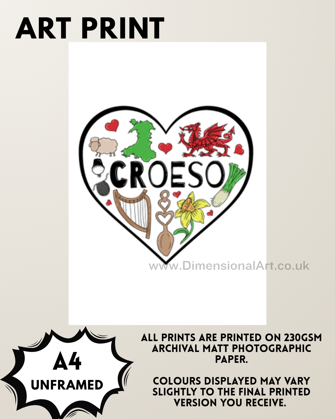 Croeco - Welsh Heart A4 Print