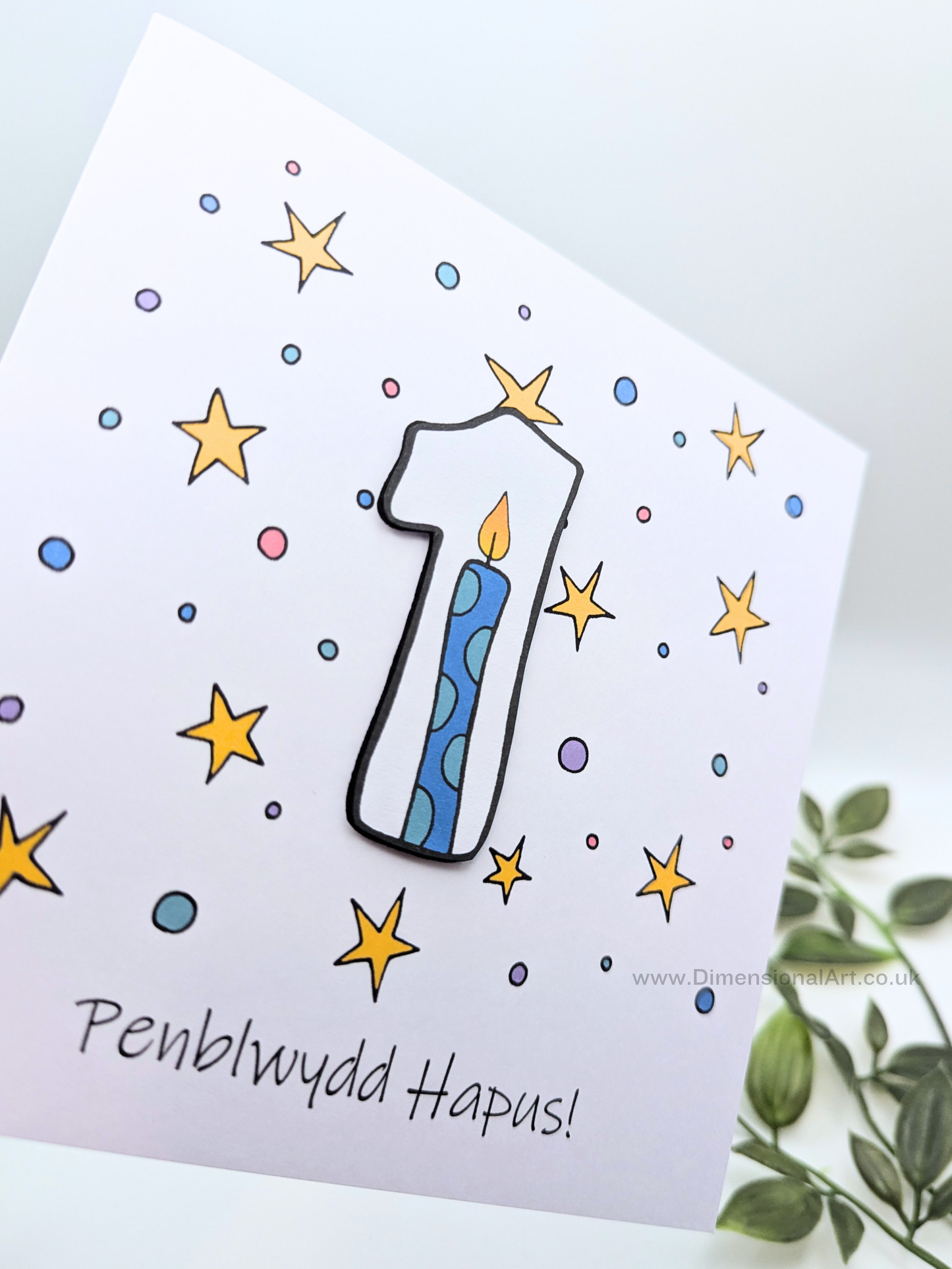 1st Number Candles  Penblwydd Hapus (Birthday) Card - Welsh