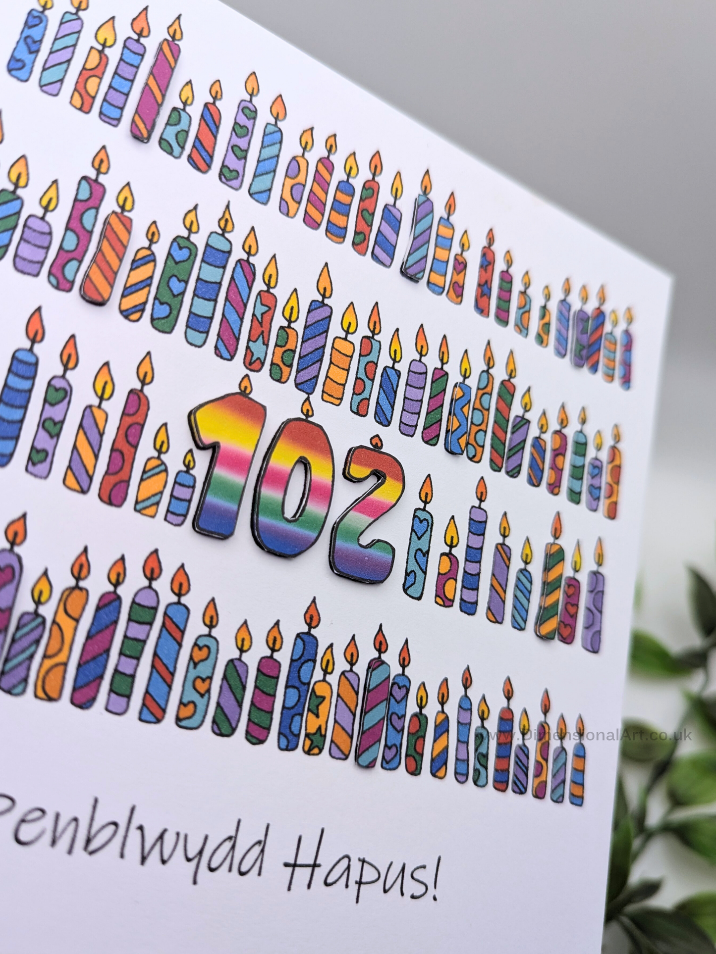 102 Candles Penblwydd Hapus (Birthday Card) 102nd
