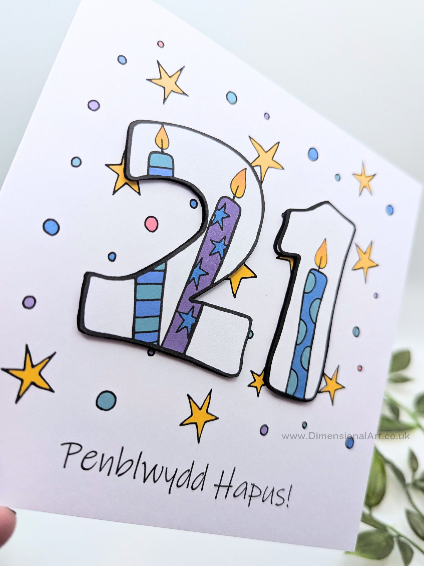 21st Number Candles Penblwydd Hapus (Birthday) Card - Welsh