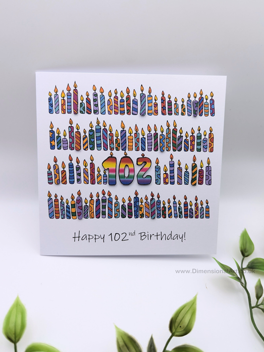 102 Candles Birthday Card 102nd