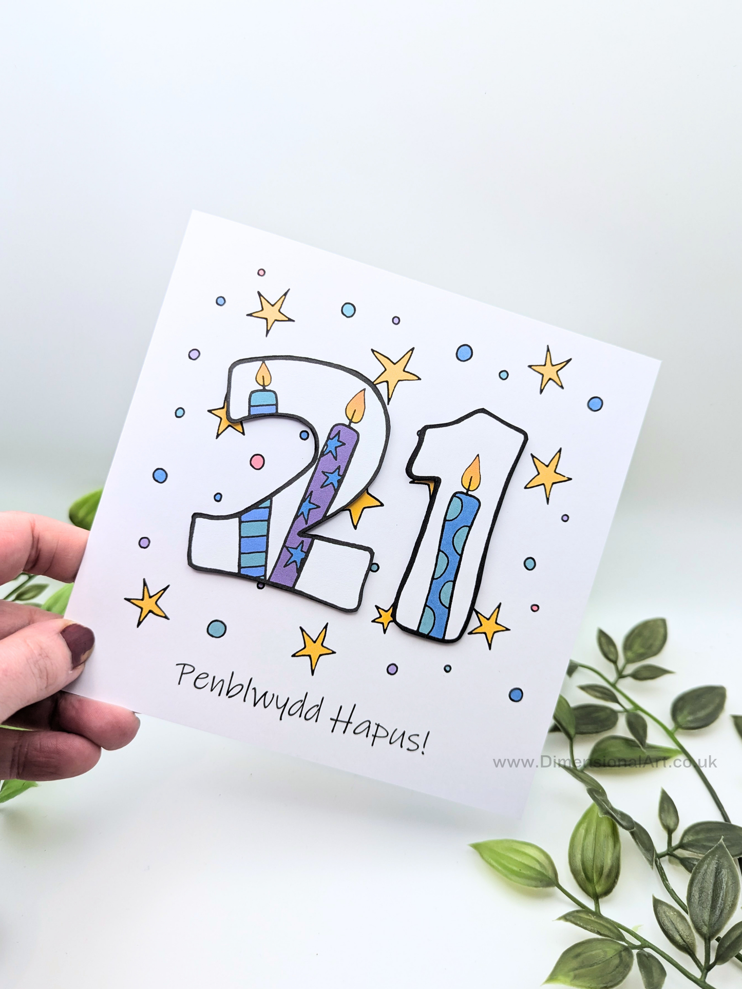 21st Number Candles Penblwydd Hapus (Birthday) Card - Welsh